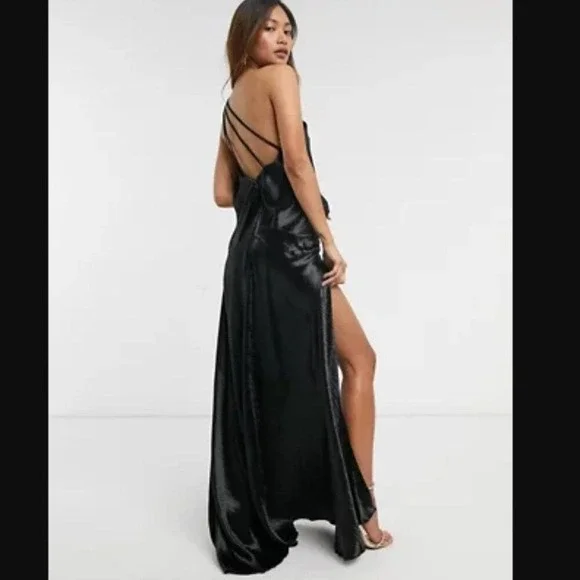 ASOS Black One-Shoulder Satin Maxi Dress - Picture 2 of 7